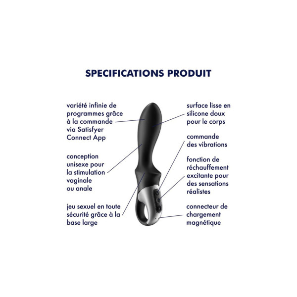 Vibromasseur noir USB, chauffant et connecté Heat Climax Satisfyer 